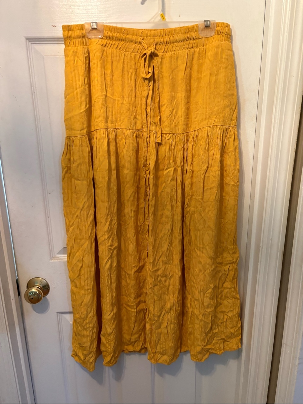 Anthropologie Mustard Tiered Drawstring Maxi Skirt